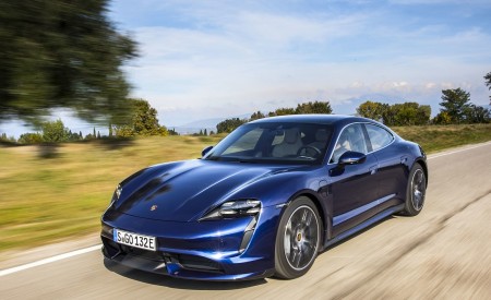 2020 Porsche Taycan Turbo (Color: Gentian Blue Metallic) Front Three-Quarter Wallpapers 450x275 (4)