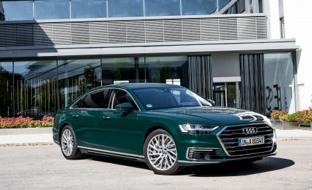 2020 Audi A8 L 60 TFSI e quattro Plug-In Hybrid (Color: Goodwood Green) Front Three-Quarter Wallpapers 450x275 (28)