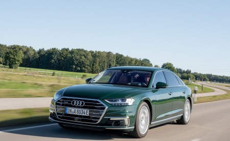 2020 Audi A8 L 60 TFSI e quattro Plug-In Hybrid (Color: Goodwood Green) Front Three-Quarter Wallpapers 450x275 (13)