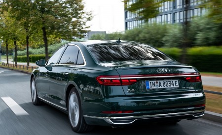 2020 Audi A8 L 60 TFSI e quattro Plug-In Hybrid (Color: Goodwood Green) Rear Three-Quarter Wallpapers 450x275 (15)