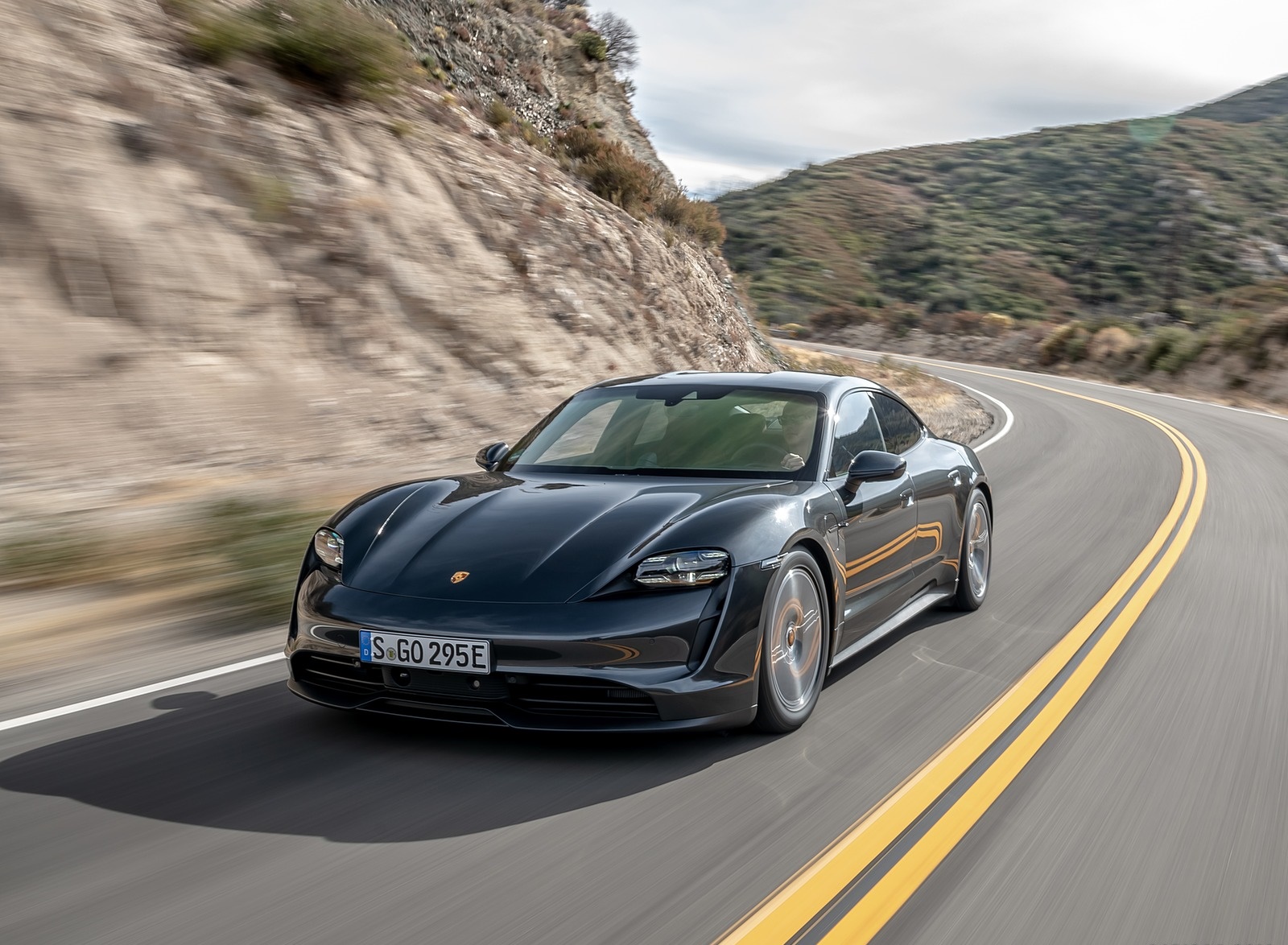 2020 Porsche Taycan 4S Color Volcano Grey Metallic Front Three