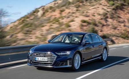 2020 Audi S8 (Color: Navarra Blue) Front Three-Quarter Wallpapers 450x275 (123)