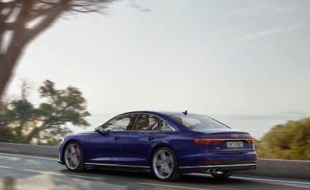 2020 Audi S8 (Color: Navarra Blue) Rear Three-Quarter Wallpapers 450x275 (136)