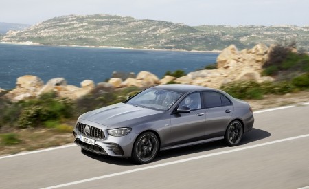 2021 Mercedes-AMG E 53 4MATIC+ Night Package (Color: Selenite Grey Metallic) Front Three-Quarter Wallpapers 450x275 (3)