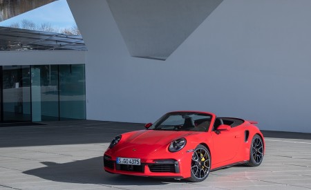 2021 Porsche 911 Turbo S Cabrio (Color: Guards Red) Front Three-Quarter Wallpapers 450x275 (35)