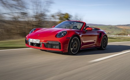 2021 Porsche 911 Turbo S Cabrio (Color: Guards Red) Front Three-Quarter Wallpapers 450x275 (12)