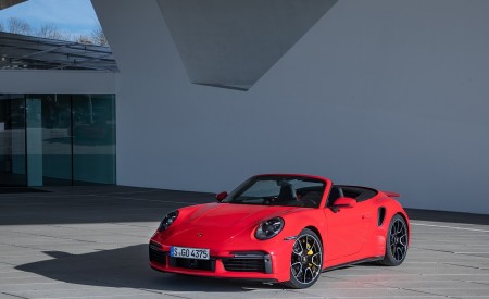 2021 Porsche 911 Turbo S Cabrio (Color: Guards Red) Front Three-Quarter Wallpapers 450x275 (36)