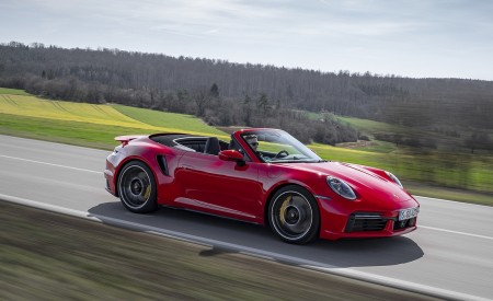 2021 Porsche 911 Turbo S Cabrio (Color: Guards Red) Front Three-Quarter Wallpapers 450x275 (13)