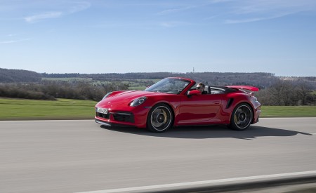 2021 Porsche 911 Turbo S Cabrio (Color: Guards Red) Front Three-Quarter Wallpapers 450x275 (14)
