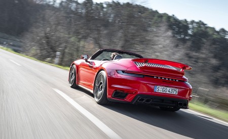 2021 Porsche 911 Turbo S Cabrio (Color: Guards Red) Rear Three-Quarter Wallpapers 450x275 (6)