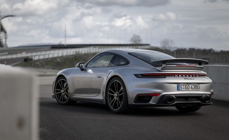 2021 Porsche 911 Turbo S Coupe (Color: GT Silver Metallic) Rear Three-Quarter Wallpapers 450x275 (108)