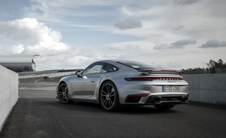 2021 Porsche 911 Turbo S Coupe (Color: GT Silver Metallic) Rear Three-Quarter Wallpapers 450x275 (109)
