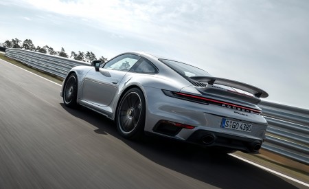 2021 Porsche 911 Turbo S Coupe (Color: GT Silver Metallic) Rear Three-Quarter Wallpapers 450x275 (96)
