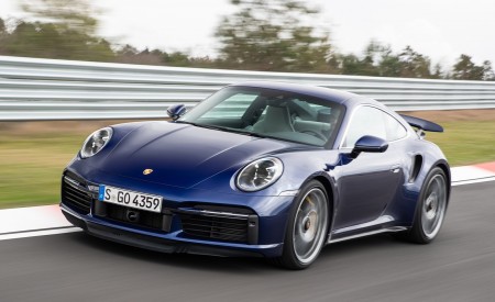 2021 Porsche 911 Turbo S Coupe (Color: Gentian Blue Metallic) Front Three-Quarter Wallpapers 450x275 (166)