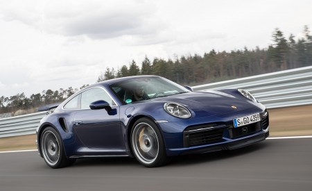 2021 Porsche 911 Turbo S Coupe (Color: Gentian Blue Metallic) Front Three-Quarter Wallpapers 450x275 (167)