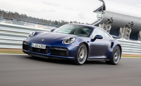 2021 Porsche 911 Turbo S Coupe (Color: Gentian Blue Metallic) Front Three-Quarter Wallpapers 450x275 (168)