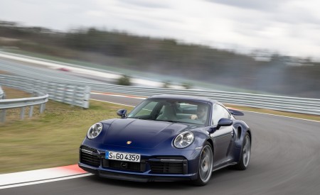 2021 Porsche 911 Turbo S Coupe (Color: Gentian Blue Metallic) Front Three-Quarter Wallpapers 450x275 (169)
