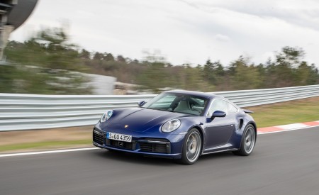 2021 Porsche 911 Turbo S Coupe (Color: Gentian Blue Metallic) Front Three-Quarter Wallpapers 450x275 (170)