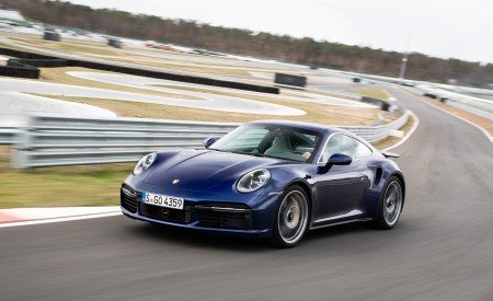 2021 Porsche 911 Turbo S Coupe (Color: Gentian Blue Metallic) Front Three-Quarter Wallpapers 450x275 (172)