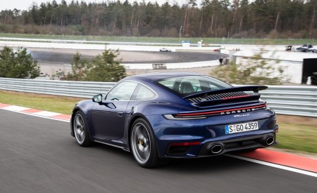 2021 Porsche 911 Turbo S Coupe (Color: Gentian Blue Metallic) Rear Three-Quarter Wallpapers 450x275 (174)