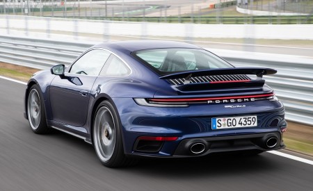 2021 Porsche 911 Turbo S Coupe (Color: Gentian Blue Metallic) Rear Three-Quarter Wallpapers 450x275 (175)