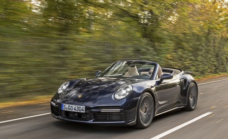 2021 Porsche 911 Turbo Cabrio (Color: Night Blue Metallic) Front Three-Quarter Wallpapers 450x275 (3)