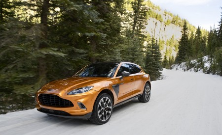2021 Aston Martin DBX (Golden Saffron; US-Spec) Front Three-Quarter Wallpapers 450x275 (4)