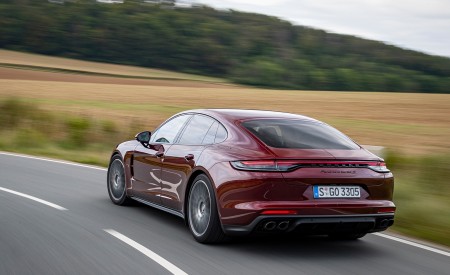 2021 Porsche Panamera Turbo S (Color: Cherry Metallic) Rear Three-Quarter Wallpapers 450x275 (6)