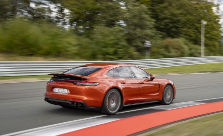 2021 Porsche Panamera Turbo S (Color: Papaya Metallic) Rear Three-Quarter Wallpapers 450x275 (71)