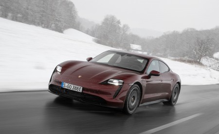 2021 Porsche Taycan (Color: Cherry Metallic) Front Three-Quarter Wallpapers 450x275 (110)