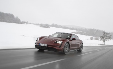 2021 Porsche Taycan (Color: Cherry Metallic) Front Three-Quarter Wallpapers 450x275 (111)