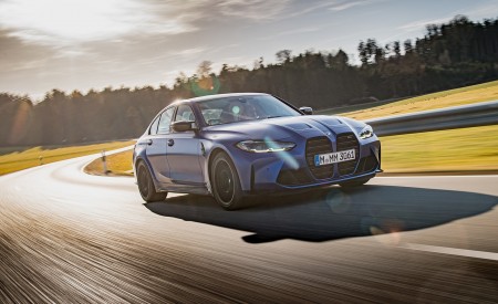 2021 BMW M3 Competition Sedan (Color: Frozen Portimao Blue Metallic) Front Three-Quarter Wallpapers 450x275 (56)