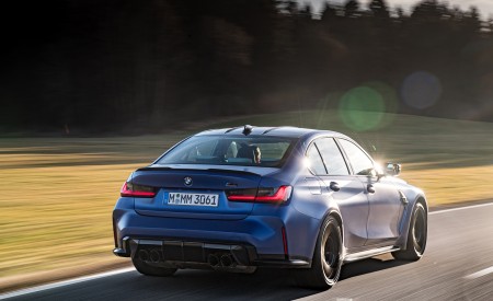 2021 BMW M3 Competition Sedan (Color: Frozen Portimao Blue Metallic) Rear Three-Quarter Wallpapers 450x275 (58)