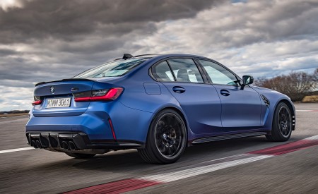 2021 BMW M3 Competition Sedan (Color: Frozen Portimao Blue Metallic) Rear Three-Quarter Wallpapers 450x275 (47)