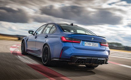 2021 BMW M3 Competition Sedan (Color: Frozen Portimao Blue Metallic) Rear Three-Quarter Wallpapers 450x275 (48)
