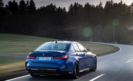 2021 BMW M3 Competition Sedan (Color: Frozen Portimao Blue Metallic) Rear Three-Quarter Wallpapers 450x275 (59)