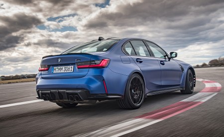 2021 BMW M3 Competition Sedan (Color: Frozen Portimao Blue Metallic) Rear Three-Quarter Wallpapers 450x275 (46)
