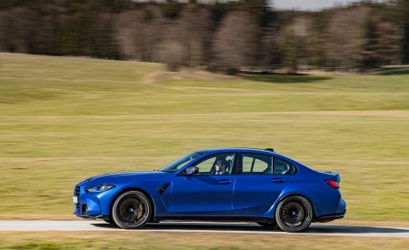 2021 BMW M3 Competition Sedan (Color: Frozen Portimao Blue Metallic) Side Wallpapers 450x275 (62)