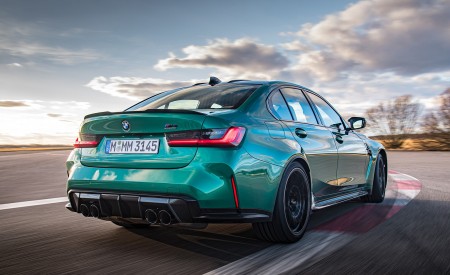 2021 BMW M3 Competition Sedan (Color: Isle of Men Green) Rear Three-Quarter Wallpapers 450x275 (122)