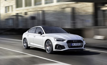 2022 Audi A5 Sportback S Line Competition Plus (Color: Glacier White Metallic) Front Three-Quarter Wallpapers 450x275 (2)