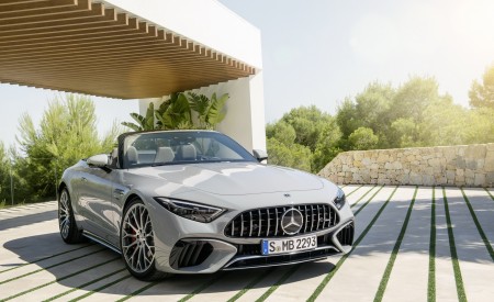 2022 Mercedes-AMG SL 55 4MATIC+ (Color: Alpine Grey Uni) Front Three-Quarter Wallpapers 450x275 (24)