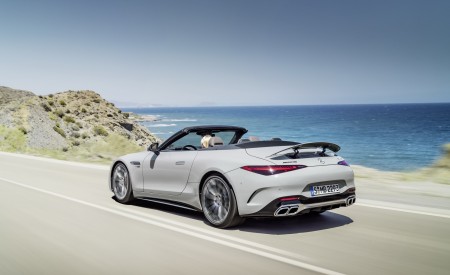 2022 Mercedes-AMG SL 55 4MATIC+ (Color: Alpine Grey Uni) Rear Three-Quarter Wallpapers 450x275 (20)