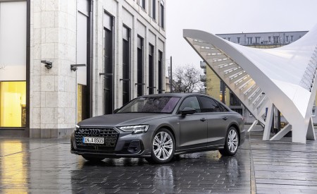2022 Audi A8 (Color: Daytona Grey Matt Effect) Front Three-Quarter Wallpapers 450x275 (9)