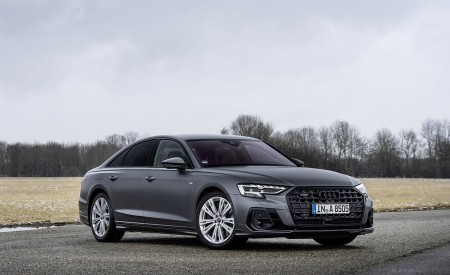 2022 Audi A8 (Color: Daytona Grey Matt Effect) Front Three-Quarter Wallpapers 450x275 (6)