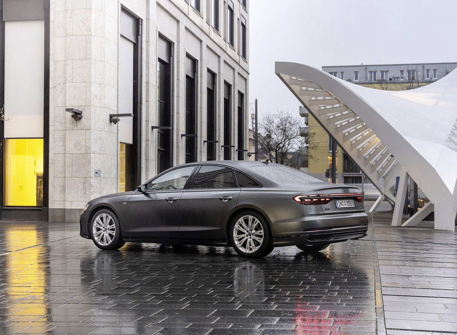 2022 Audi A8 (Color: Daytona Grey Matt Effect) Rear Three-Quarter Wallpapers (11)