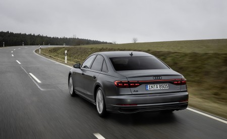 2022 Audi A8 (Color: Daytona Grey Matt Effect) Rear Three-Quarter Wallpapers 450x275 (2)