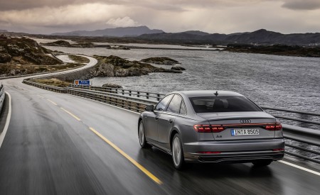 2022 Audi A8 (Color: Daytona Grey Matt Effect) Rear Three-Quarter Wallpapers 450x275 (19)
