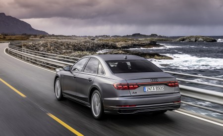2022 Audi A8 (Color: Daytona Grey Matt Effect) Rear Three-Quarter Wallpapers 450x275 (21)