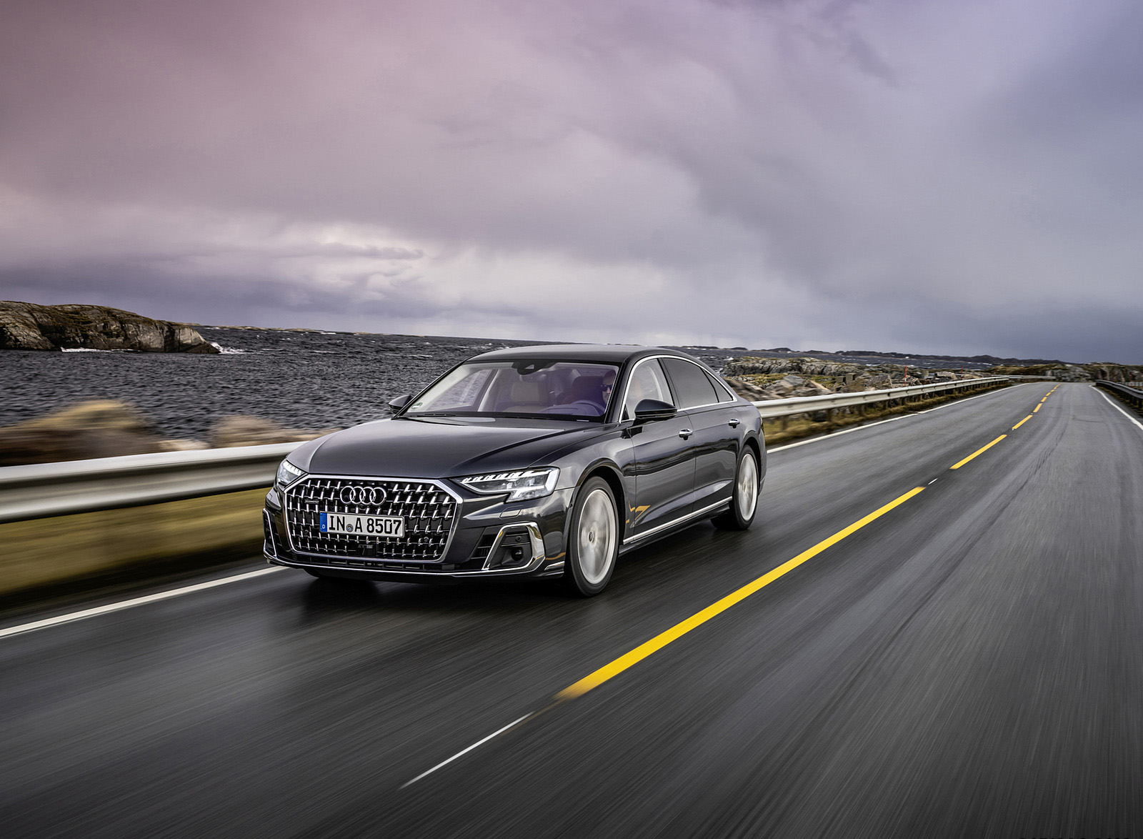 2022 Audi A8 L (Color: Manhattan Grey) Front Three-Quarter Wallpapers (9)