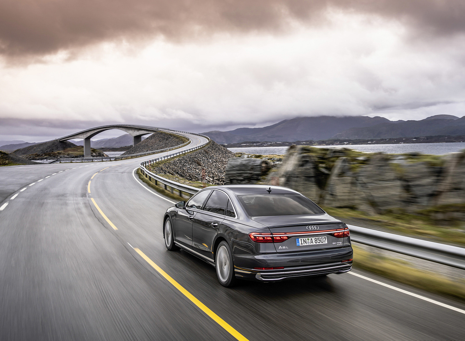 2022 Audi A8 L (Color: Manhattan Grey) Rear Three-Quarter Wallpapers (14)